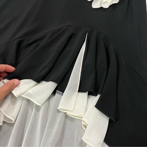 Vintage 90s Y2k City Triangles Asymmetrical Flirty Flower Black Mini Dress Small - Picture 3 of 7